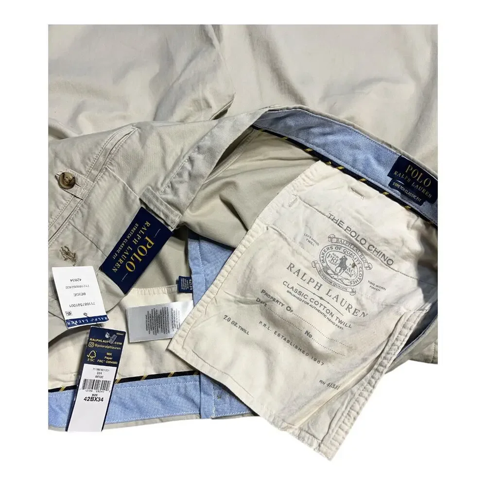 Polo Ralph Lauren Chino Pants Men's 42x34 Classic Fit Stretch Beige NWT